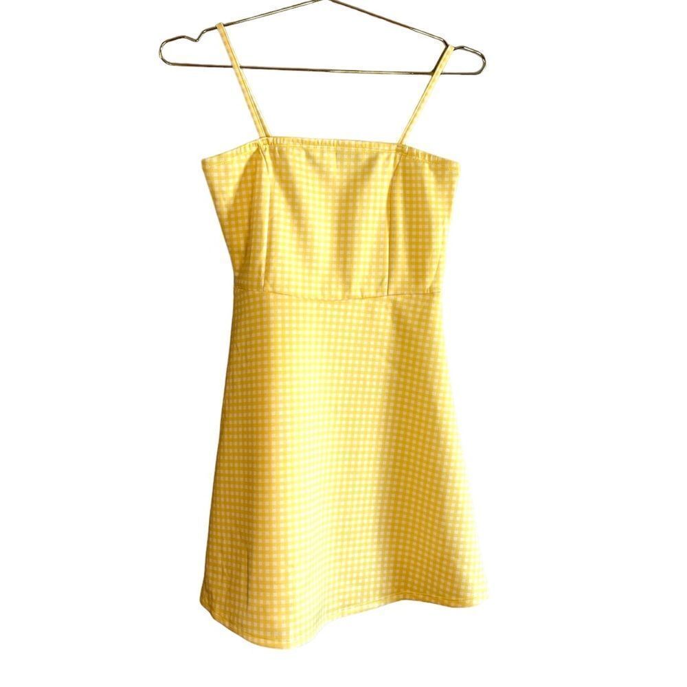 Missguided Gingham Strappy Mini Dress in Bright Yellow | SZ 4